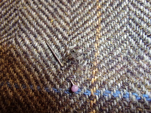 Harris Tweed Sakko graugruen mit Loch